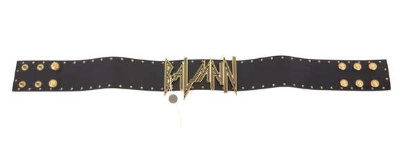 Balmain Statement Logo Lion Head Stud Leather Belt US XS FR 34 Womens Black Gold main image 7